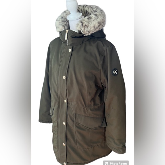 MICHAEL Michael Kors Hooded Fur Snap Front Polyfill Anorak Coat Medium Parka Med - Picture 5 of 16